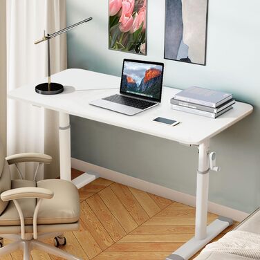 Стіл з регульованою висотою, стіл з ручним регулюванням висоти для роботи сидячи та стоячи, міцний комп&39ютерний стіл для домашнього офісу та навчання, білий, 80x45*63-90 см