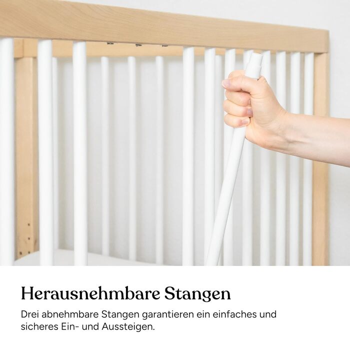 Дитяче ліжко Ehrenkind PUR з матрацом 120x60, бук Натуральний колір Дитяче ліжко з регульованою висотою в 9 напрямках зі знімними поручнями Дитяче ліжко 120x60 см Pur матрац, натуральний колір