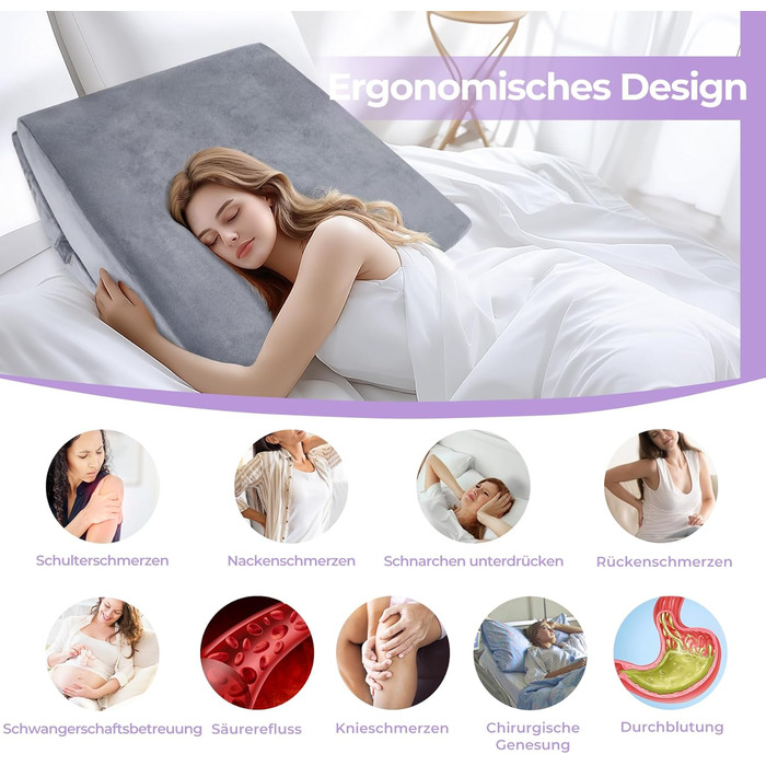 Регульована клиноподібна подушка Babenest з піною високої щільності, ергономічна подушка для спини ліжка та дивана, рефлюксна подушка для читання, сну, ігор, перегляду телевізора (Greu)