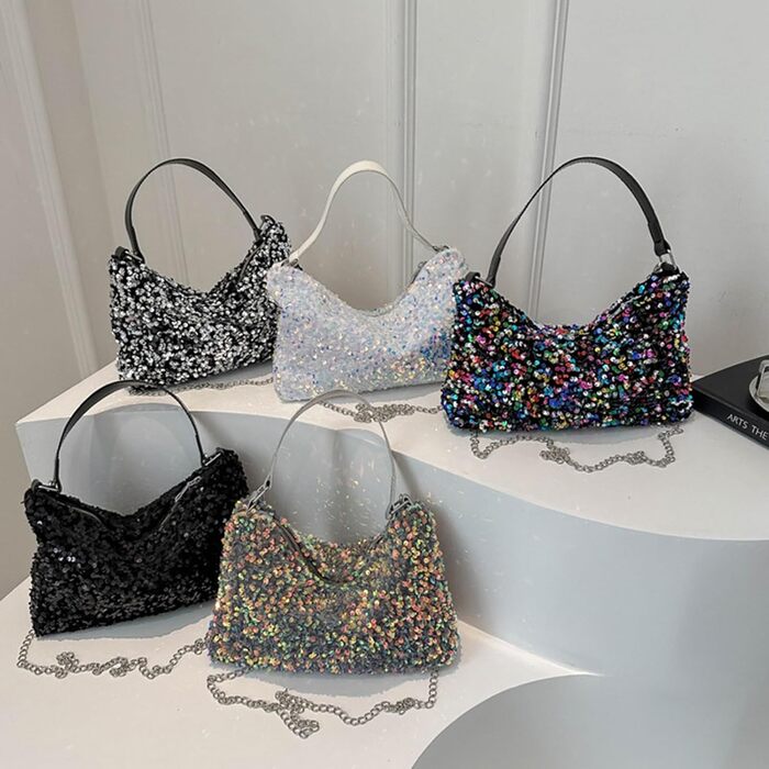 Вечірня сумочка-клатч, чорна, з паєтками, на ланцюжку для вечірок, весіль та випускних