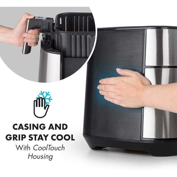 Фритюрниця Klarstein AeroVital - фритюрниця, 1700 Вт, об'єм 5.4 літра, налаштування температури, таймер, частини, які можна мити в посудомийній машині, з низьким вмістом жиру, смаження, що економить час, нержавіюча сталь, срібло