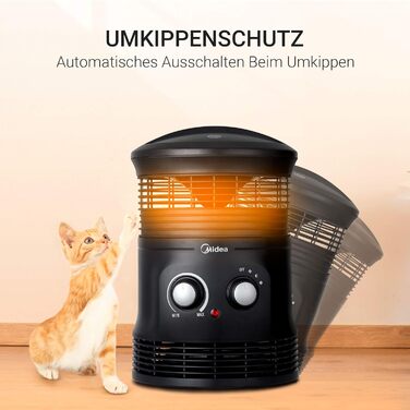 Портативний керамічний вентилятор-обігрівач Midea NF18-17PA потужністю 1800 Вт з автоматичним обертанням на 360, 2 режими нагріву, енергозберігаючий тихий обігрівач для вітальні, офісу, житлової зони