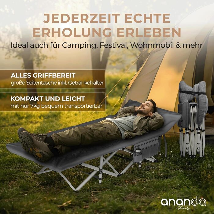 Розкладне похідне ліжко з матрацом розкладне туристичне ліжко та гостьове ліжко, дорожнє ліжко для дорослих, розкладне ліжко/кемпінговий шезлонг 190x70 см до 200 кг, зі зручним матрацом та простирадлом