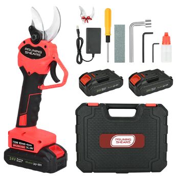 Бездротові електричні секатори 40 мм Електричні секатори з 2 акумуляторами ємністю 3000 мАг, SK5 із запобіжним блокуванням, підходять для садів, гілок та клумб (червоні)