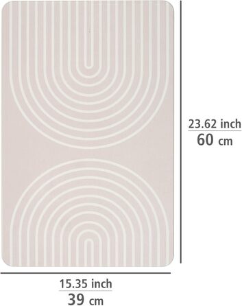 Килимок для ванної WENKO Модель Наска, виготовлений з натурального діатоміту, нековзний, водопоглинаючий та швидковисихаючий, 60 x 1 x 39 см, сіро-бежевий Наска