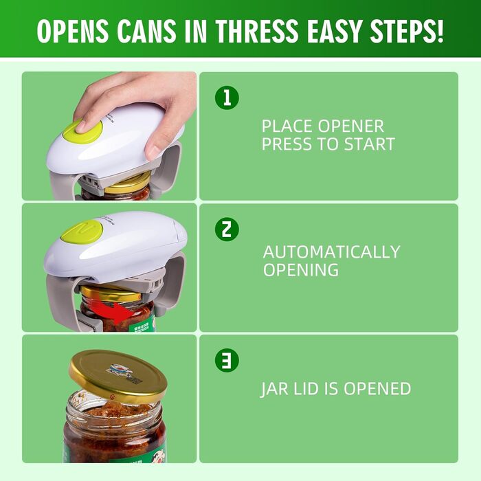 Електричний відкривач для банок YUET, кухонні гаджети, міцний, автоматичний відкривач для нових герметичних банок, відкривач для банок без рук з меншими зусиллями для відкриття - білий