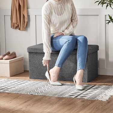 Лавка для зберігання SONGMICS, Складана скриня для зберігання, Коробка для зберігання, 38 x 76 x 38 см, Кришка на петлях, Вантажопідйомність до 300 кг, для коридору, вітальні, спальні, Шиферно-сірий LSF46GYZ 76B см Шиферно-сірий