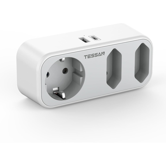 Подвійна вилка з USB C, адаптер розетки 5 в 1, багатофункціональна вилка з 1 USB C і 1 USB A, розподільник розеток 3600 Вт з USB C