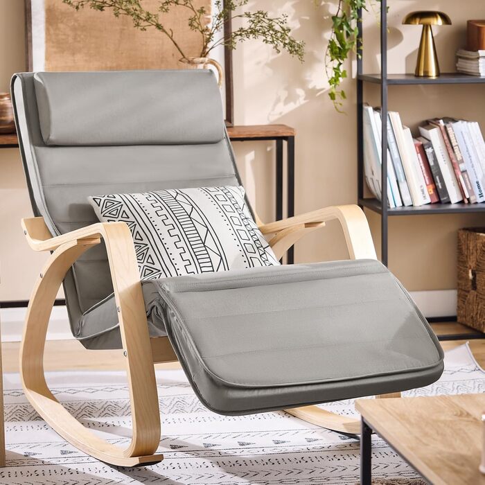 Крісло-гойдалка SoBuy з подушкою, крісло-гойдалка з підголівником та регульованою підставкою для ніг, відкидне крісло - сіре FST16-DG темно-сіре