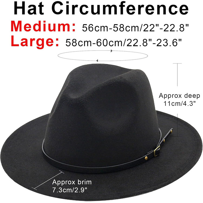 Капелюх-федора з широкими полями для жінок, пряжка на ремені, ретро панама, , 25-чорний L