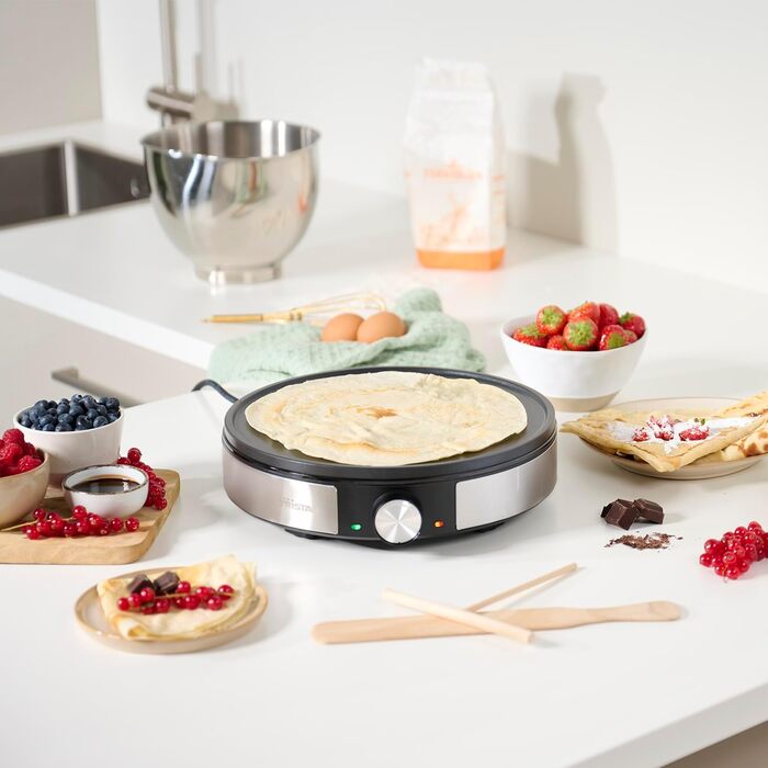 Млинниця Tristar BP-2638 - Діаметр 30 см - У комплекті аксесуари - Термостат - Нержавіюча сталь - чорний 1200 Вт Лита алюмінієва п