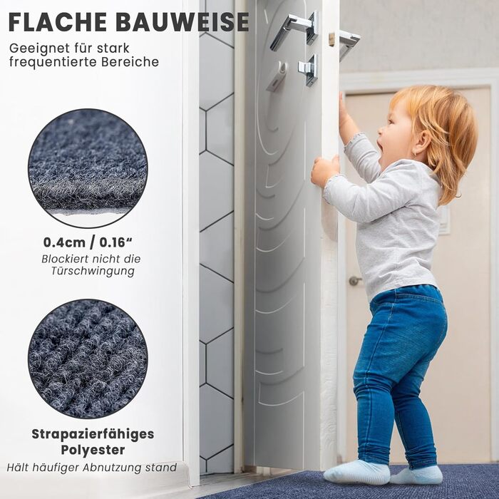 Нековзка килимова доріжка для передпокою 240x60 см, килимова доріжка, яку можна прати, для входу, кухні, спальні, вітальні, передпокою, довга, килимок для дверей, килимок для входу, брудозатримуючий килимок, для приміщень (темно-сірий), темно-сірий 60 x 2