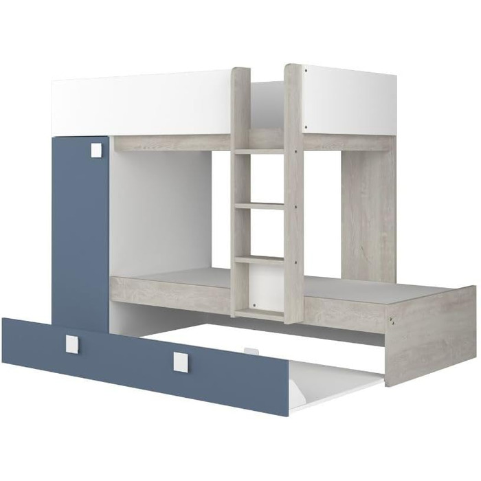 Двох'ярусне ліжко для двох дітей з висувним ліжком і шафою Колір білий потертий і блакитний