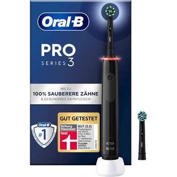 Електрична зубна щітка Oral-B PRO 3 3000, 2 щітки перехресної дії, з 3 режимами чищення та візуальним регулюванням тиску на 360 для догляду за зубами, подарунок чоловік/жінка, чорна (1 упаковка)