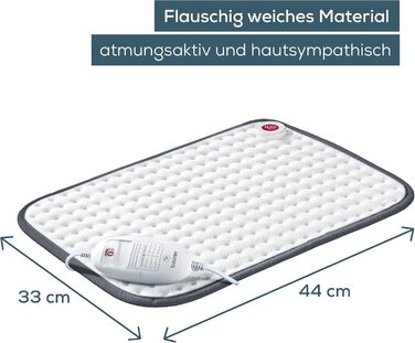 Грілка Beurer HK 41, м&39яка грілочка з 3 температурними режимами та автоматичним вимкненням, можна прати в пральній машині, зроблено в Європі, біло-сіра, 44 x 33 см, м&39який матеріал
