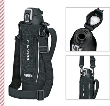 Л, чорний, термос з нержавіючої сталі 1л, пляшка для пиття з сумкою та ременем для перенесення, надзвичайно легка, ізольована пляш