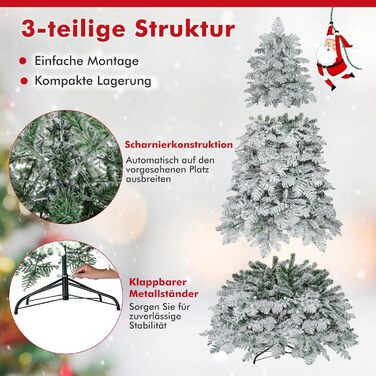 Штучна ялинка з вогнями та снігом 210 см COSTWAY