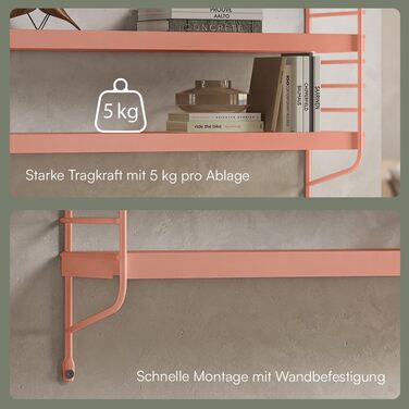 Металева настінна полиця skølm Mimir Плаваюча теракотова полиця Підвісна полиця з 3 регульованими полицями Модульна полиця-струна Вузька металева полиця для вітальні/кухні/ванної кімнати Сучасна кухонна полиця