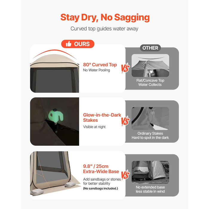 Намет-будинок VEVOR, 3 x 2,8 м, 4-8 осіб, розкладний намет для забезпечення приватності, портативний, екранований, з сумкою для перенесення, сітчастими бортами, кілками для землі, для саду, патіо, заднього двору, активного відпочинку на свіжому повітрі, б
