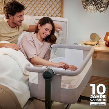 Приліжкове ліжечко 2-в-1, дорожнє ліжечко з матрацом та простирадлом, 5-рівневе регулювання висоти матраца, 4 колеса з гальмами, м&39який матеріал, легка конструкція, бежевий Nestee Beige, 2