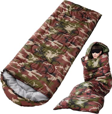 Спальний мішок для дорослих Теплий для кемпінгу Портативний та теплий спальний мішок - для піших прогулянок, трекінгу, виживання, зими та осені, автомобільних подорожей, камуфляжу