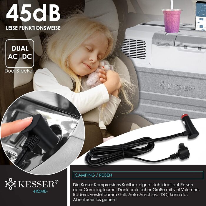 Електрична морозильна камера, 42 л З керуванням APP USB-з'єднання 12/24 В 230 В, телескопічна опора, 2 колеса холодильної камери Х