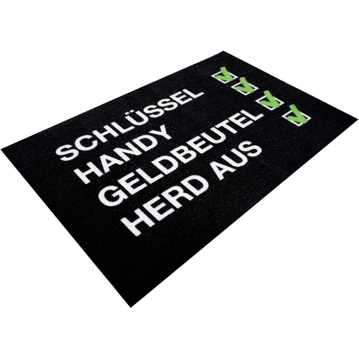 Килимок для дверей крупним планом Контрольний список - ключі, телефон, гаманець Забудькуватий - кумедний дизайн Нековзний, міцний та миється Для використання в приміщенні та на вулиці Контрольний список 60x40 см (прямокутний)