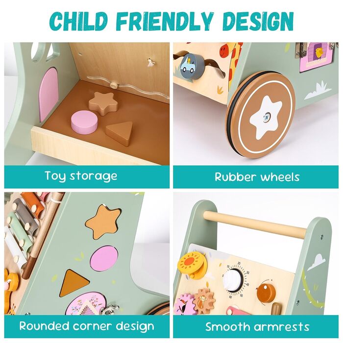 Дерев&39яні ходунки Highbird, іграшка для ходьби Монтессорі, дитячі ходунки з гумовими дерев&39яними колесами для дівчаток та хлопчиків від 1 року, розвивають моторику та стимулюють творчість