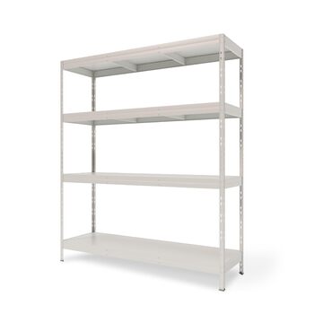 Міцний стелаж RIVETGreen XL 180x150x50 см 4 полиці HDF вантажопідйомність 700 кг металевий стелаж з переробленої сталі білий лак вставна система регульована висота екологічний та міцний