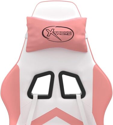 Обертовий ігровий стілець з підставкою для ніг, штучна шкіра, білий, рожевий