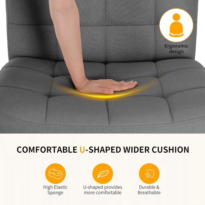 Офісне крісло Clevich без підлокітників, широке крісло з перехресним розташуванням сидіння, ергономічне крісло з регульованою висотою для домашнього офісу, кабінету, макіяжу, спальні (сіре)