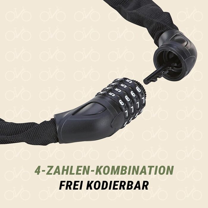 Замок велосипедний Prophete з кодовим замком, 90 см, Ø 6 мм, 4-значний код, текстильне покриття для захисту від подряпин надійний чорний замок універсального розміру