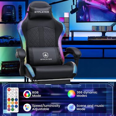 Ігрове крісло GTPLAYER, офісне крісло, ігрове крісло з динаміком та світловою панеллю, геймерське крісло, спинка з кишенею для зберігання, ергономічне крісло для ПК з пультом дистанційного керування