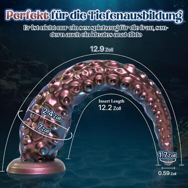 Фалоімітатор Tagnaff Tentacle XXL, силікон, 33 см, присоска, рельєф щупалець, синьо-фіолетовий