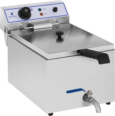 Електрична фритюрниця Royal Catering RCEF 15E з нержавіючої сталі (17 л, 3 000 Вт, термостат, діапазон температур 60-200 C, зливний кран)