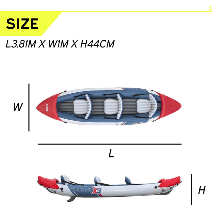 Надувний каяк Bestway Hydro-Force на 3 особи з алюмінієвими веслами та ручним насосом, каяк на 3 особи, повний комплект каяків на 3 особи, червоний