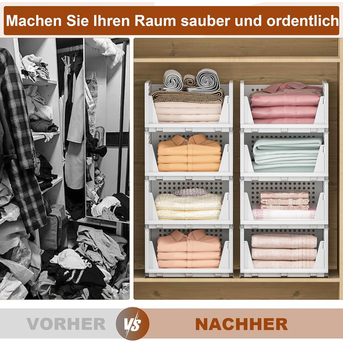 Елементний штабельований органайзер для гардеробу, складний органайзер для гардеробу, система зберігання в гардеробі, компактні коробки для зберігання та вставки для шухляд, білий, 5 шт. у упаковці, великий, 5-
