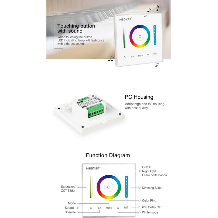 Настінний панельний контролер LGIDTECH P3 Miboxer для 3528 5050 2835 RGB RGBW RGB CCT Світлодіодна стрічка зі зміною кольору з можливістю зміни кольору DC12-24V 10A. Не працює з пристроєм голосового керування