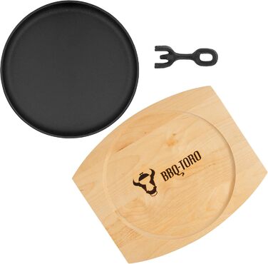 Чавунна сервірувальна сковорода BBQ-Toro з дерев'яною основою (6 шт. ) Ø 22 см - кругла вже запечена - попередньо приправлена сков