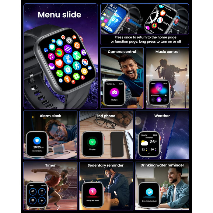 ЕКГ ГАРЯЧИЙ смарт-годинник для чоловіків із серцевим ритмом, кров&39яним тиском 1,97-дюймовий AMOLED сенсорний чорний годинник для здоров&39я з монітором сну, крокоміром, функцією телефону, спортивним годинником, фітнес-годинником, iOS, Android