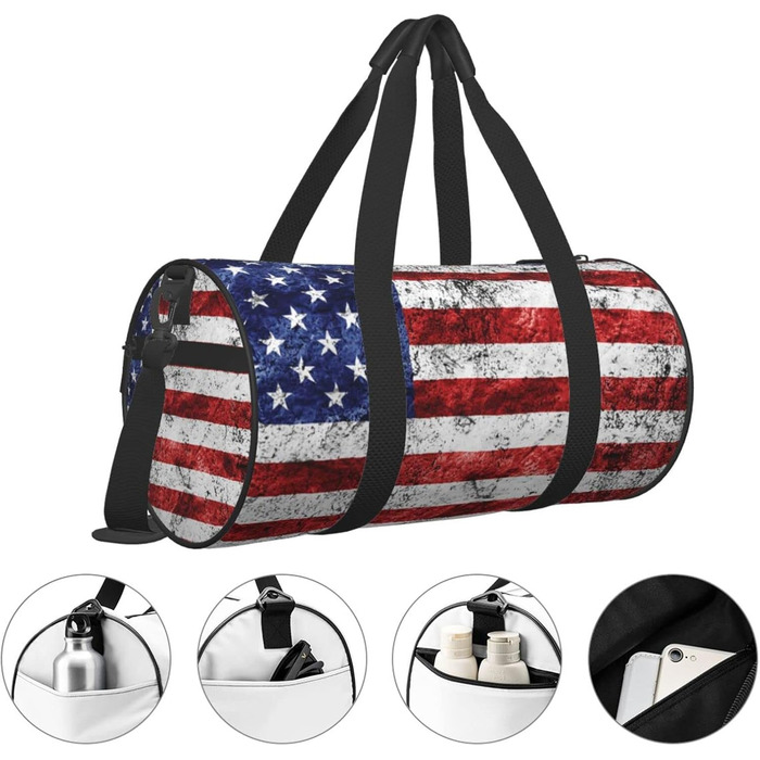 Спортивна сумка для подорожей, сумка на ніч, з принтом американського прапора, День Незалежності, 4 липня, чорна, універсальний розмір