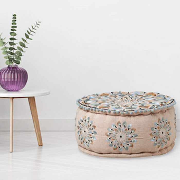 Круглий бавовняний пуф Azet -2- ø 50 см з наповнювачем Підлогова подушка, подушка в східному стилі Вишитий пуф, табурет, пуф для ніг як східний декор