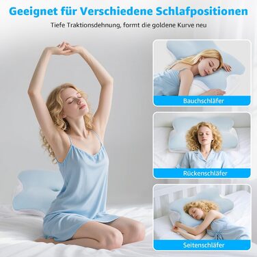 Подушка для шиї BRO, подушка з піни з ефектом пам&39яті з 2 наволочками, ергономічна подушка для голови, подушка для сну на боці, подушка для шиї для сну на боці, спині та животі для полегшення болю в шиї, 60x40x13 см