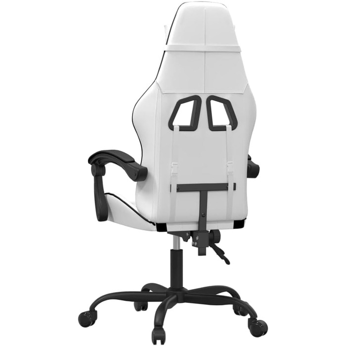 Геймерське крісло, біла та чорна штучна шкіра, з регульованою спинкою та висотою, офісне крісло з поворотом на 360 градусів, коліщатками та міцним металевим каркасом для ергономічного сидіння, 36,5 x 42 см (Ш x Г), білий колір