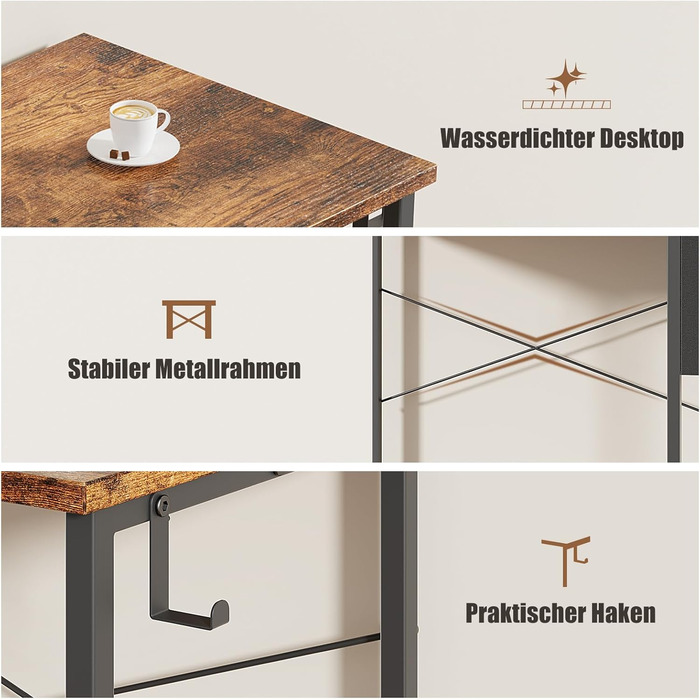 Стіл Flycity 100 x 48 x 75 см, комп'ютерний із сумкою для зберігання, металевий каркас, підходить для вітальні, офісу, кабінету, спальні, вінтажний коричневий