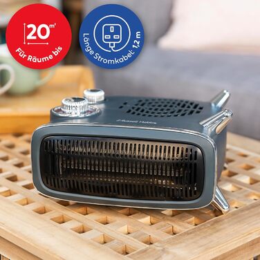 Електричний обігрівач Russell Hobbs, 1800 Вт/1,8 кВт, горизонтальний/вертикальний ретро-вентилятор, сірий з регульованим термостатом, 2 режими нагріву, підходить для приміщень площею до 20 м, поворотний регулятор, RHRETHFH1001G з 2-річною гарантією
