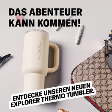 Термокружка Waterdrop з трубочкою 1,1 л Герметична, міцна пляшка для пиття з відкидною трубочкою, зберігає напої холодними протягом 12 годин, кухоль для пиття з кришкою, ізольована пляшка з нержавіючої сталі, зимово-білий колір