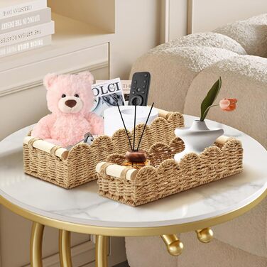 Плетений кошик для зберігання Yiomxhi з 2 предметів з дерев&39яними ручками, кошики для зберігання туалетного паперу, кошики на полицях, декоративний плетений кошик для кухні, ванної кімнати, дитячої кімнати, офісу (коричневий)