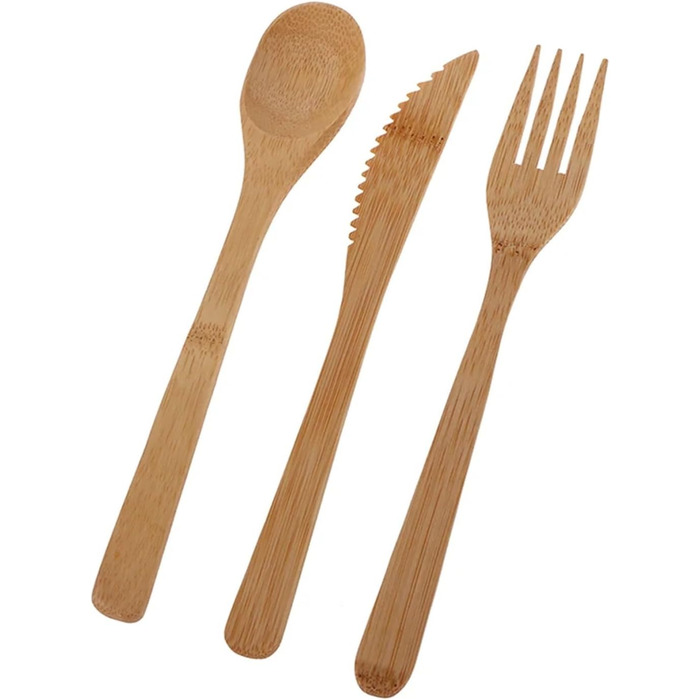 Загальний 1 набір бамбукових столових приборів для подорожей, виделка, ніж, ложка, багаторазові кухонні інструменти з дерева