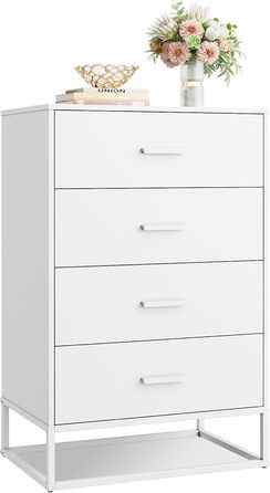 Дерев&39яний комод WLIVE для спальні з 4 шухлядами, тумбочка біля ліжка, комод, високий комод з міцним металевим каркасом для передпокою, вітальні, шафи, білий